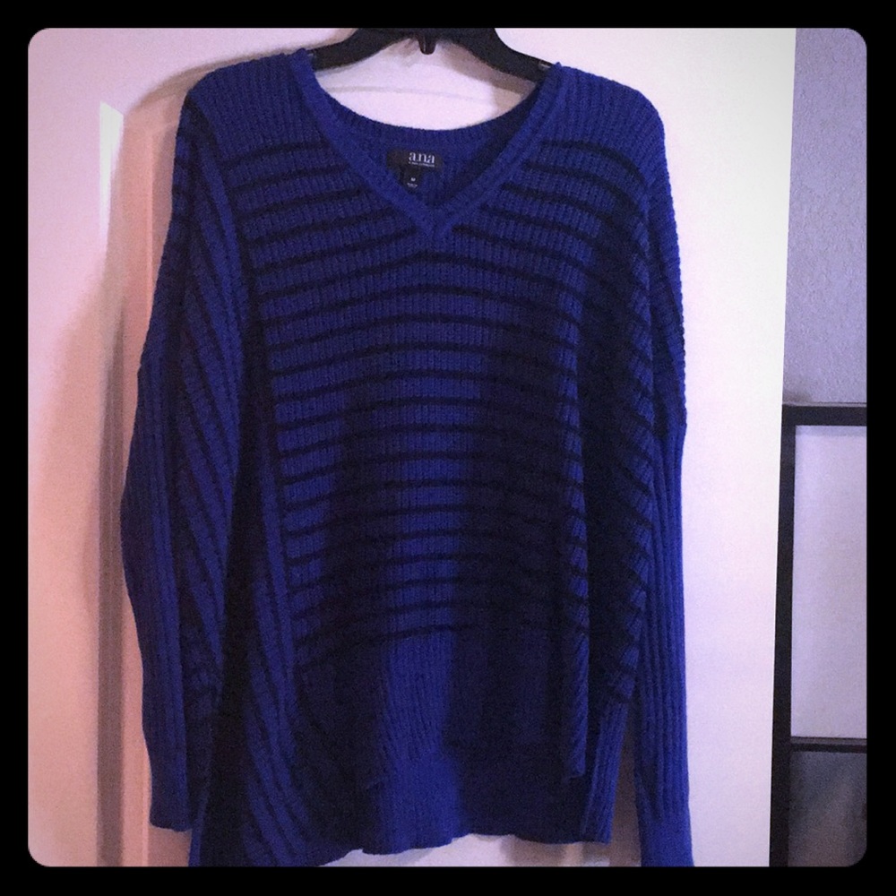 a.n.a Blue and Black Striped V-Neck Sweater